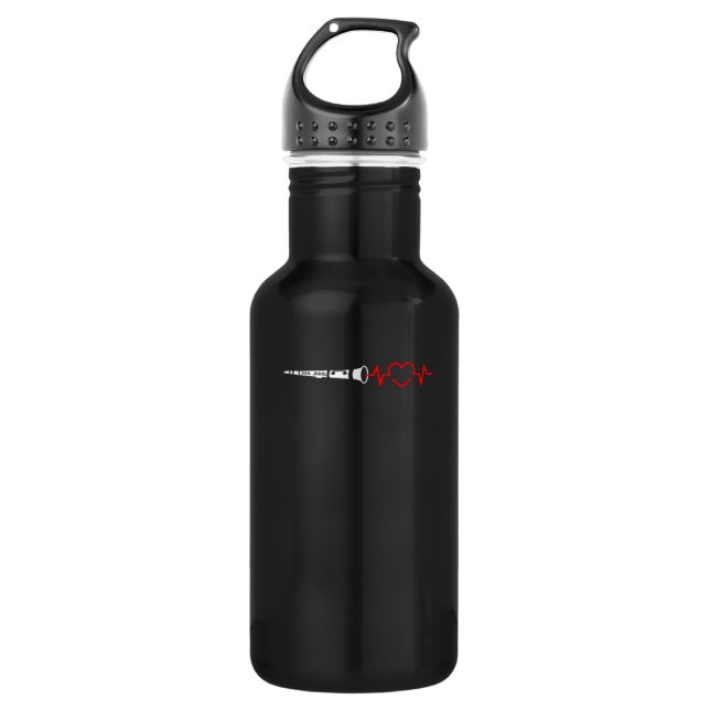 Bouteille D'eau Clarinet Heartbeat pour les Clarintistes passionné (Devant)