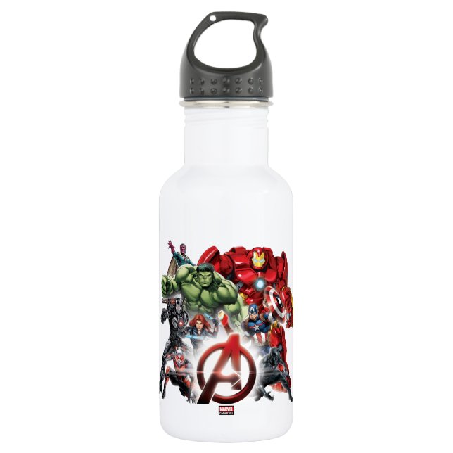 Bouteille D'eau Classique Avengers | Groupe Avengers Logo Glown (Devant)