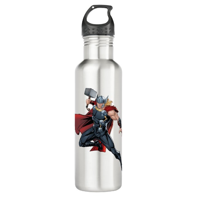 Bouteille D'eau Classique Avengers | Thor Leaping Avec Mjolnir (Devant)
