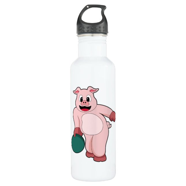 Bouteille D'eau Cochon à Bowling avec balle de Bowling (Devant)