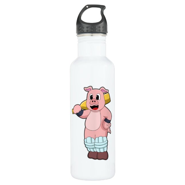 Bouteille D'eau Cochon au cricket avec batte de cricket (Devant)