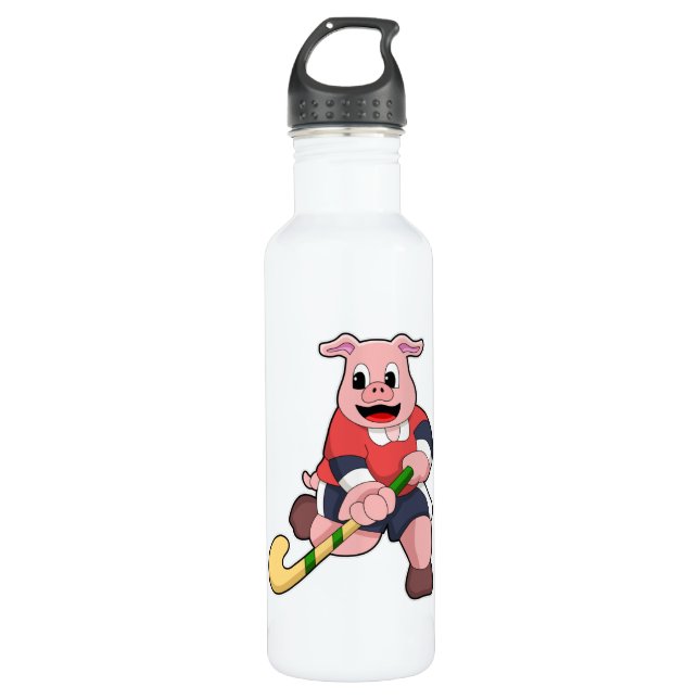 Bouteille D'eau Cochon de hockey avec chauve-souris de hockey (Devant)