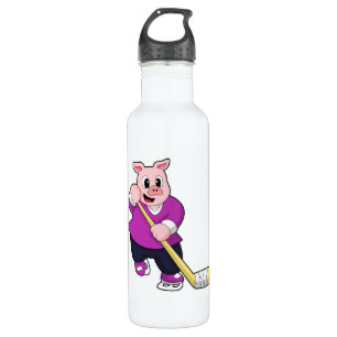 Bouteille D'eau Cochon de hockey sur glace avec bâton de hockey su