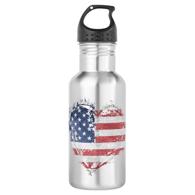 Bouteille D'eau Coeur patriotique américain à Grunge (Devant)