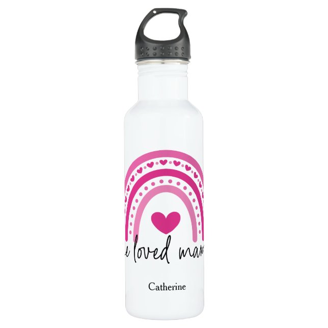 Bouteille D'eau Coeur rose Arc-en-ciel Une maman aimée (Devant)