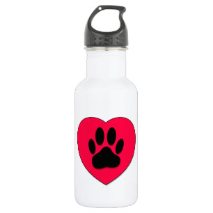 Bouteille D'eau Coeur rouge avec Empreinte de patte de chien