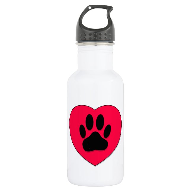 Bouteille D'eau Coeur rouge avec Empreinte de patte de chien (Devant)
