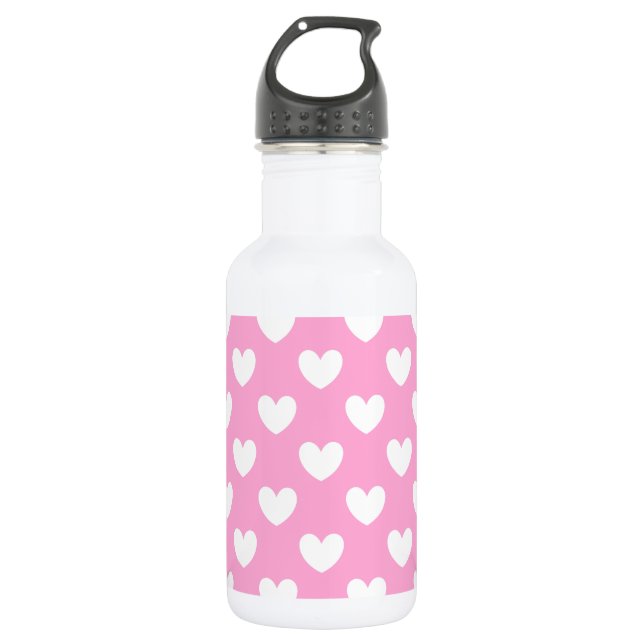 Bouteille D'eau Coeurs de polka blanc sur Cotton Candy rose (Devant)
