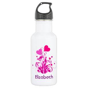Bouteille D'eau Coeurs décoratifs roses avec perles et boucles