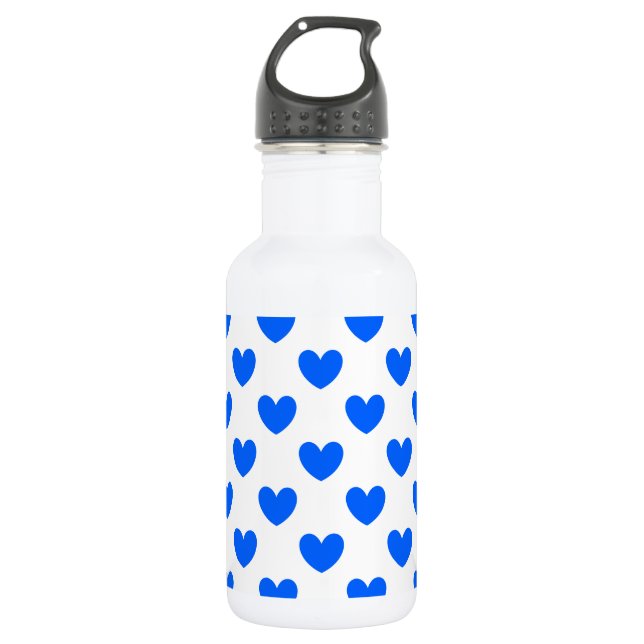 Bouteille D'eau Coeurs polka bleu sur blanc (Devant)