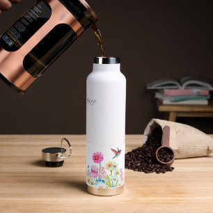 Bouteille D'eau Colibri et fleurs en acier inoxydable