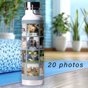 Bouteille D'eau Collage photo simple monogrammed keepsar bleu