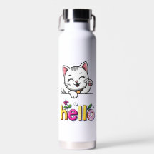 Bouteille d'eau colorée rétro avec un chat mignon