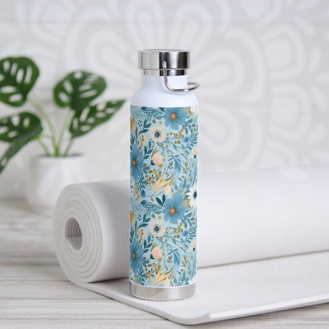 Bouteille D'eau Conception De La Faisée D'Été Sur Bleu (Yoga)