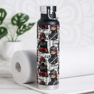 Bouteille D'eau Conception de motif de texte avec des filles ninja