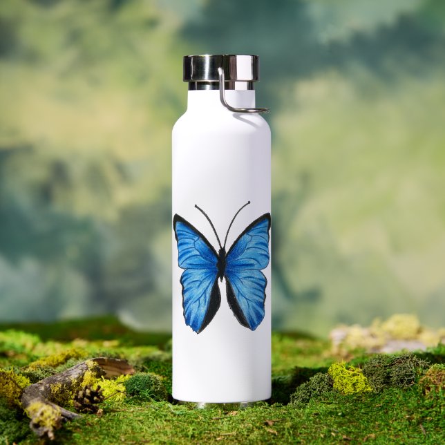 Bouteille D'eau Conception de papillon bleu personnalisable (Extérieur (pivotée))