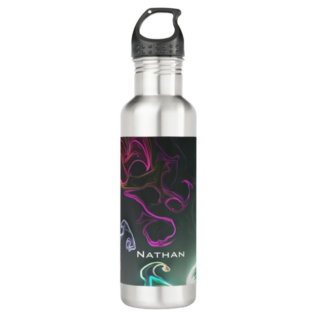 Bouteille D'eau Cool Abstract Neon Liquid Art Black Personalised (Devant)