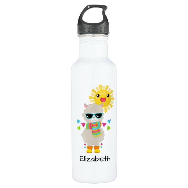 Bouteille D'eau Cool Llama et souriant Kawaii Sun (Devant)