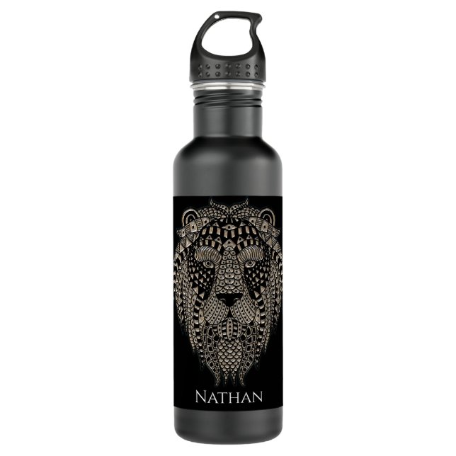 Bouteille D'eau Cool Tribal Metallic Lion Head Personalised (Devant)