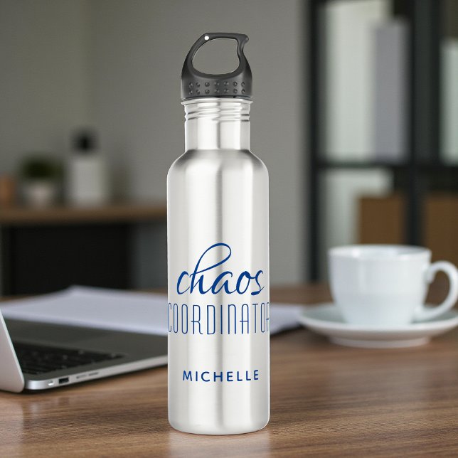 Bouteille D'eau Coordinateur Chaos Typographie Bleue Personnalisé (Créateur téléchargé)