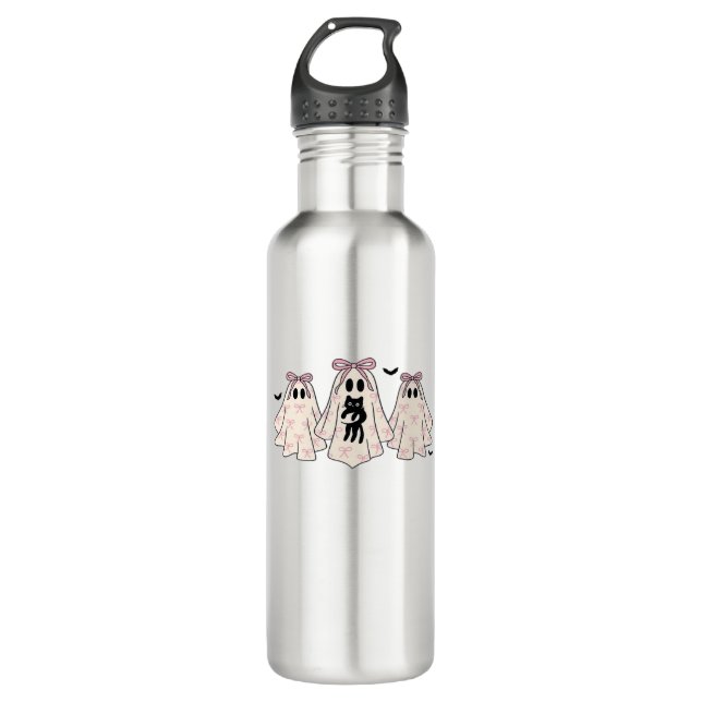 Bouteille D'eau Coquette fantômes avec un chat noir T-shirt classi (Devant)