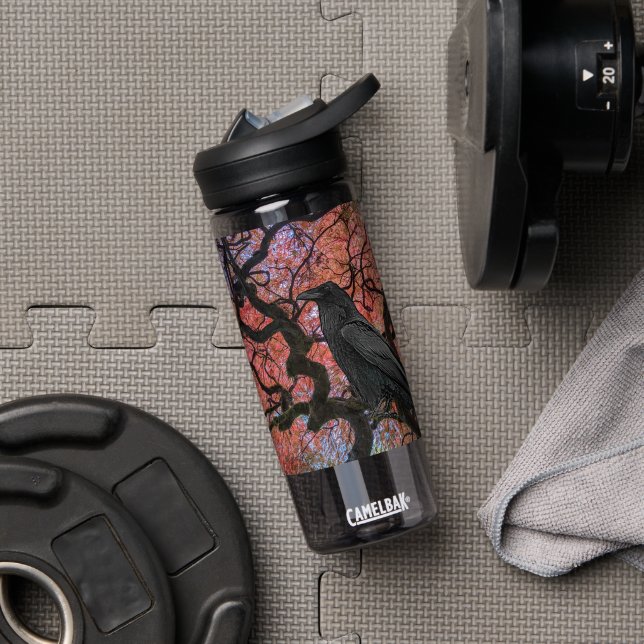 Bouteille D'eau Corbeau noir et érable gris japonais (Salle de sport (pivotée))