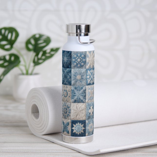 Bouteille D'eau Couche de flocons de neige bleu et blanc (Yoga)