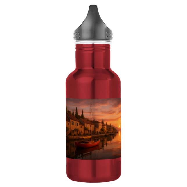 Bouteille D'eau Coucher De Soleil Doré Sur Le Village Côtier (Gauche)