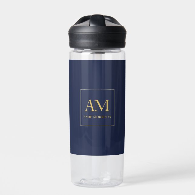 Bouteille D'eau Couleurs d'or bleu Monogramme Lettres initiales No (Extérieur)