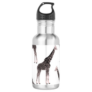 Bouteille D'eau Coupe rose et noire Girafe Blanc design animal
