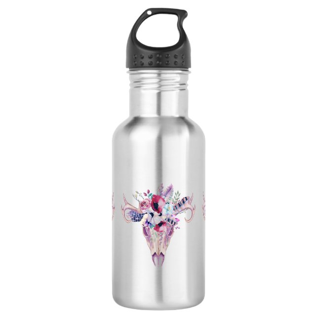 Bouteille D'eau Crâne de Boho floral (Devant)