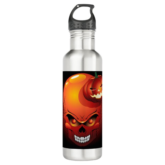 Bouteille D'eau Crâne d'Halloween et Citrouille (Devant)