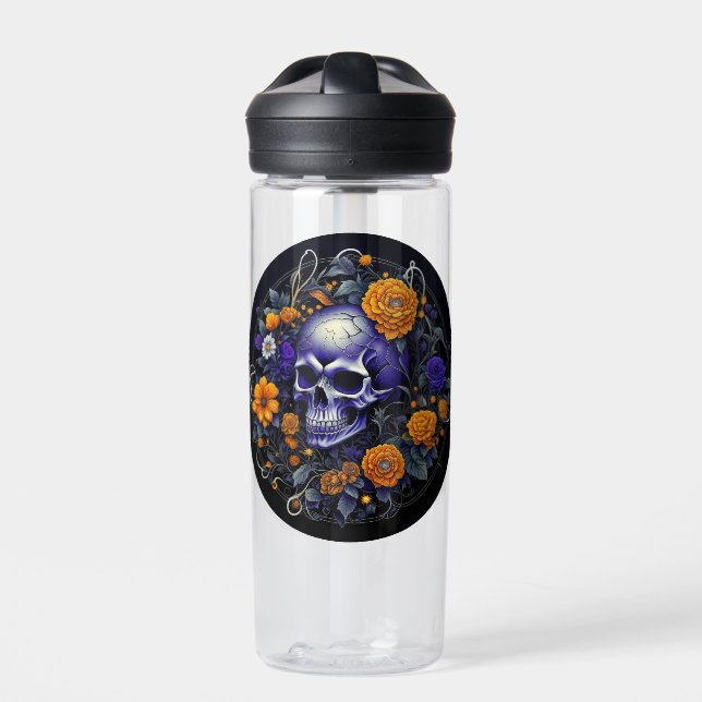 Bouteille D'eau Crâne personnalisé et fleurs orange art IA (Extérieur)