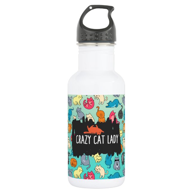 Bouteille D'eau Crazy Cat Lady Cute et Playay Cat Motif (Devant)