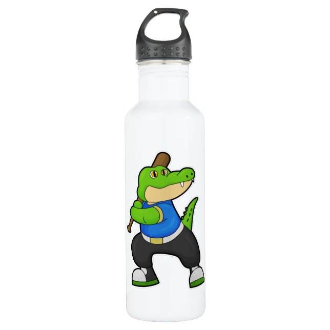 Bouteille D'eau Crocodile au baseball avec batte de baseball (Devant)