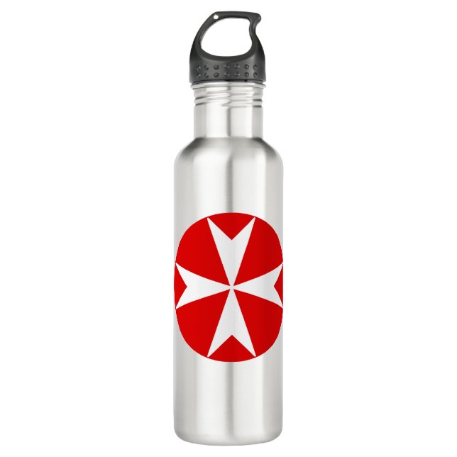 Bouteille D'eau Croix de Malte v2 (blanc sur rouge) (Devant)