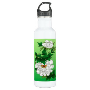 Bouteille D'eau Croquis japonais vintage de grande pivoine blanche