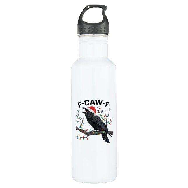 Bouteille D'eau Crow F-Caw-F Funny Retro Christmas Lights Santa Ha (Devant)