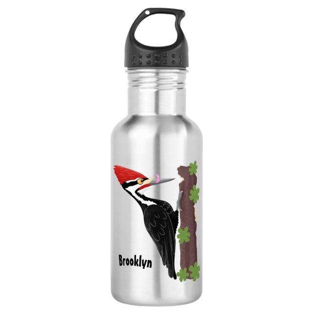 Bouteille D'eau Cue drôle Pileated woodpecker dessin d'illustratio (Devant)