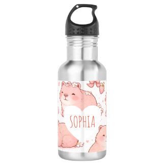 Bouteille D'eau Custom Name Cute Pastel Capybara Bow Girls