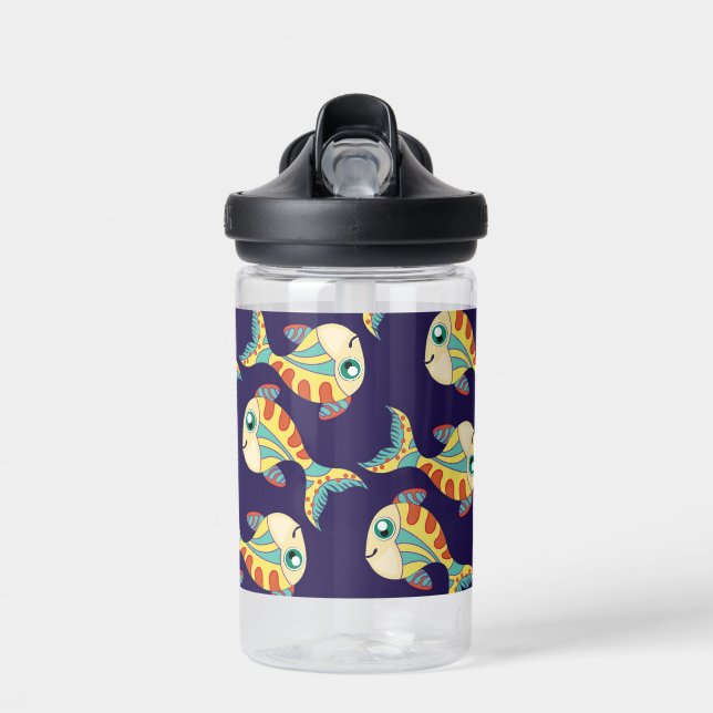 Bouteille D'eau Cute amusant poisson Motif bleu marine (Avant)