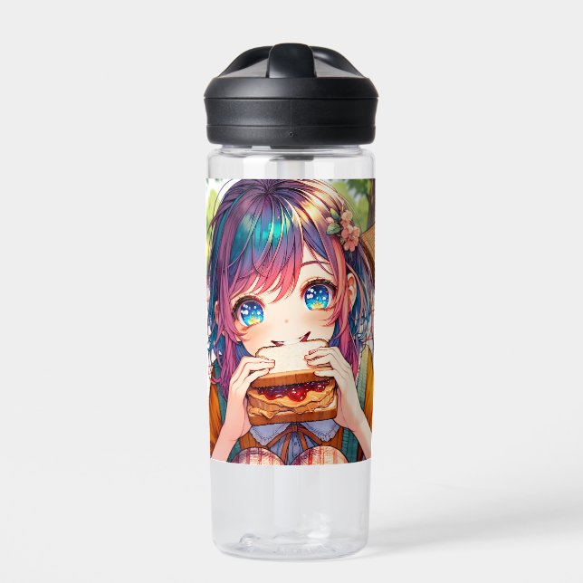Bouteille D'eau Cute Anime Girl mangeant un beurre d'arachide et g (Extérieur)