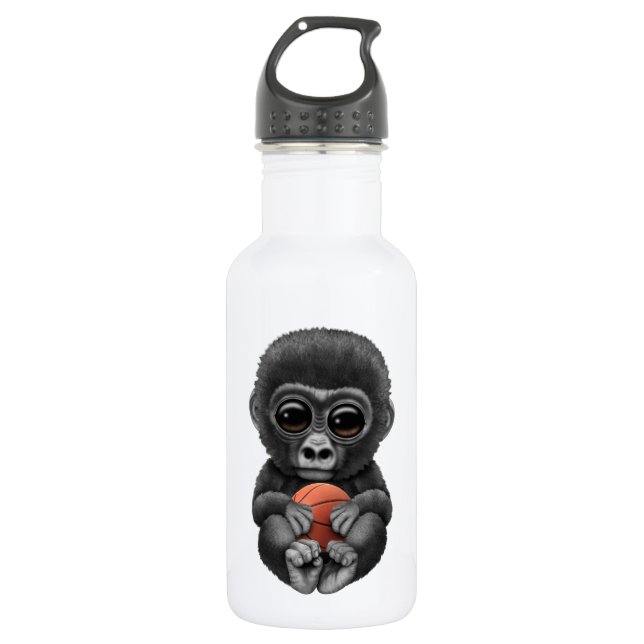 Bouteille D'eau Cute Baby Gorilla Jouant Avec Le Basket-Ball (Devant)