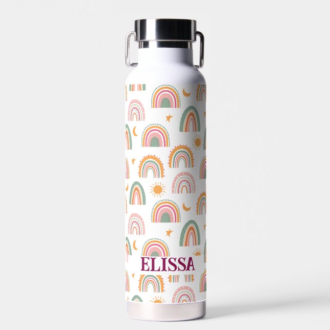Bouteille D'eau Cute Boho Rainbow Motif Nom personnalisé (Avant)