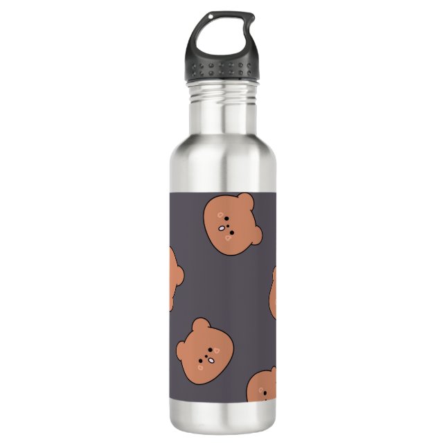 Bouteille D'eau Cute Brown Teddy Bear Face Pattern Dark Blue (Devant)