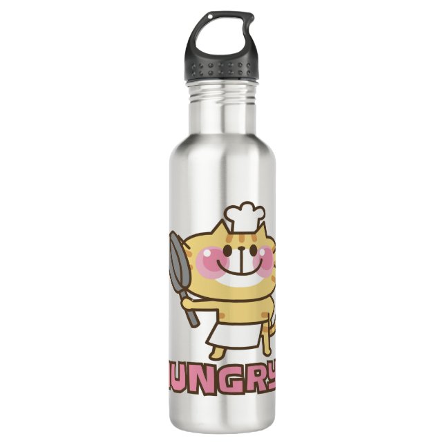 Bouteille D'eau Cute Cat Caricature Chef Pink Funny Kids Party (Devant)