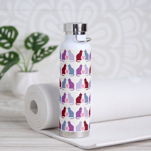 Bouteille D'eau Cute Chats et Coeurs Motif (Yoga)