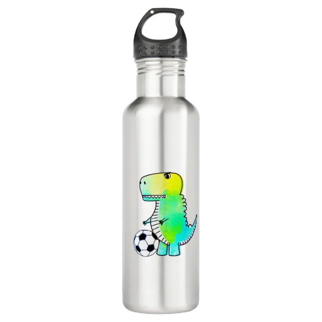 Bouteille D'eau Cute Dinosaur Aime Le Football Aquarelle (Devant)