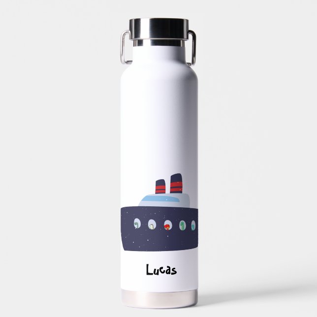 Bouteille D'eau Cute dinosaure bateau croisière Retour à l'école d (Avant)