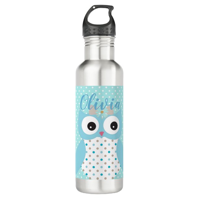 Bouteille D'eau Cute Dotty Blue Owl Art Personnalisé (Devant)
